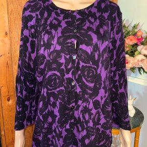 Jones New York Purple and Black Floral Button-Front Top